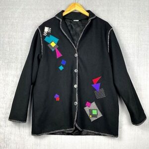 Lynn Murray Womens Jacket Medium 100% Wool Colorful Patchwork‎ Art to Wear Lagom